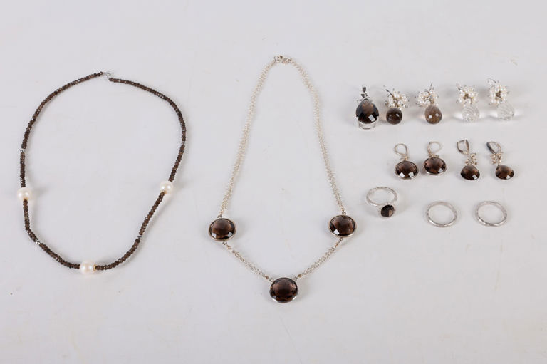 Sterling Pearl and Smoky Quartz Jewelry Set