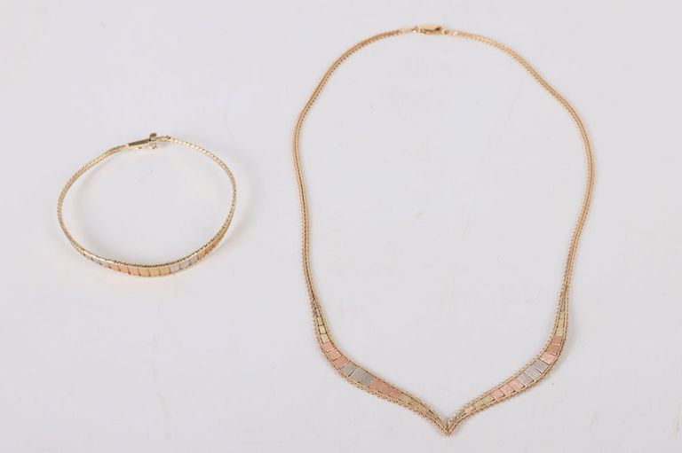 14k Tri-Tone Gold Necklace and Bracelet