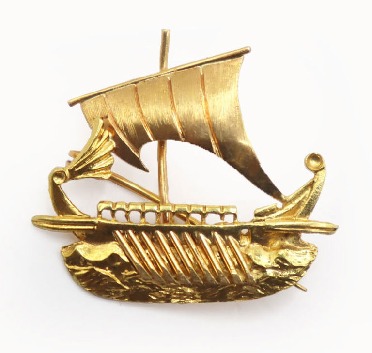 18k Gold Viking Ship Brooch