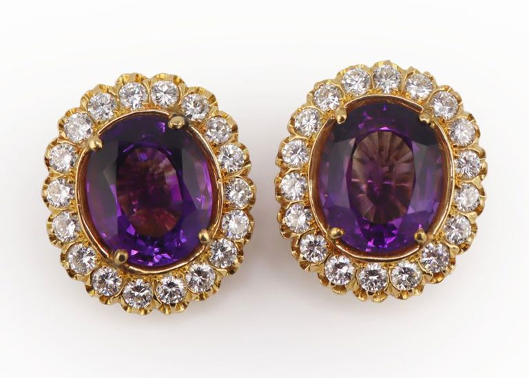 18k Gold Amethyst Diamond Earrings