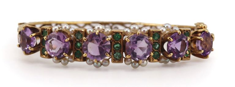 13k Gold Amethyst Emerald Pearl Bracelet