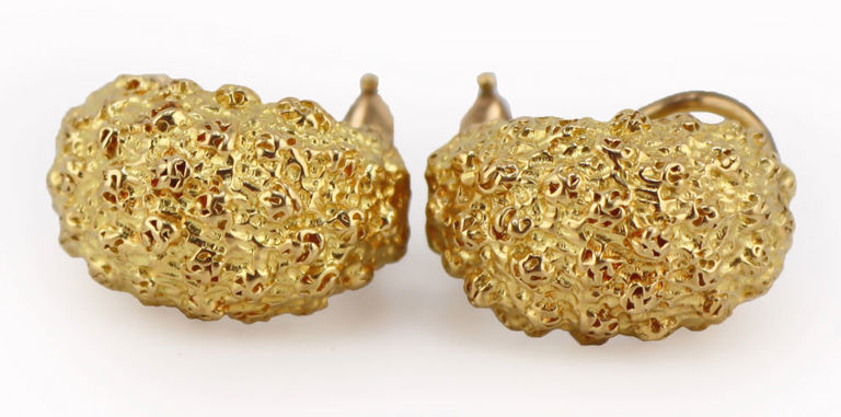 18k Gold Textured Half Hoop Earrings
