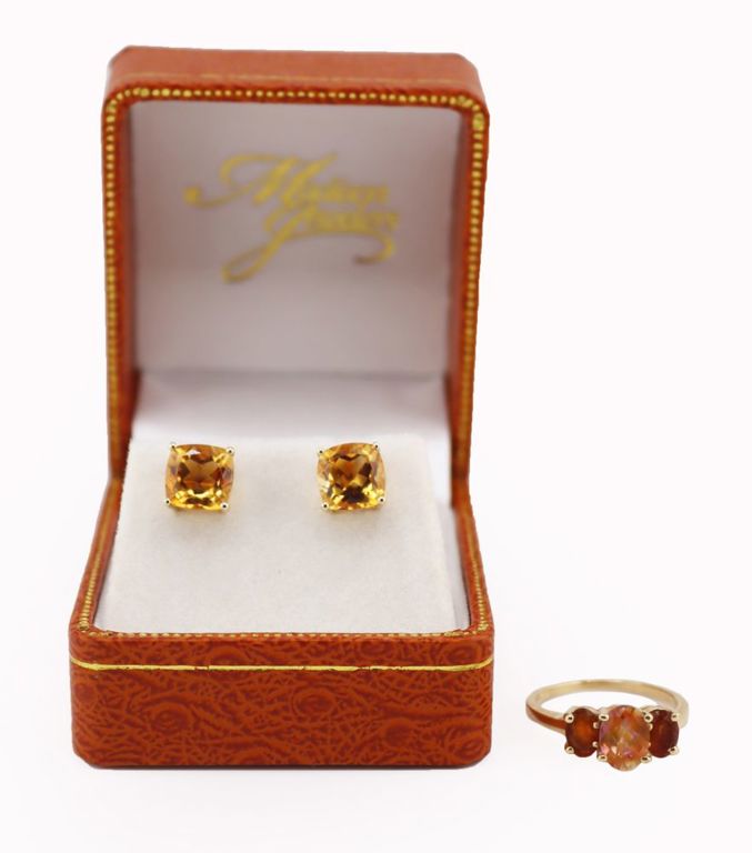 14k Gold Orange Gemstone Jewelry Set