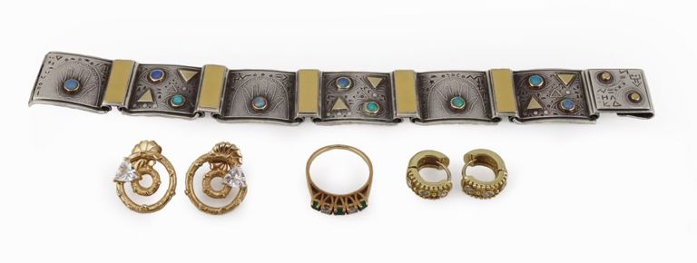 Gold and Silver Emerald Diamond Opal Set