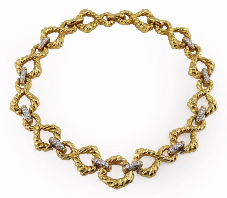 18k Gold Diamond Rope Link Necklace