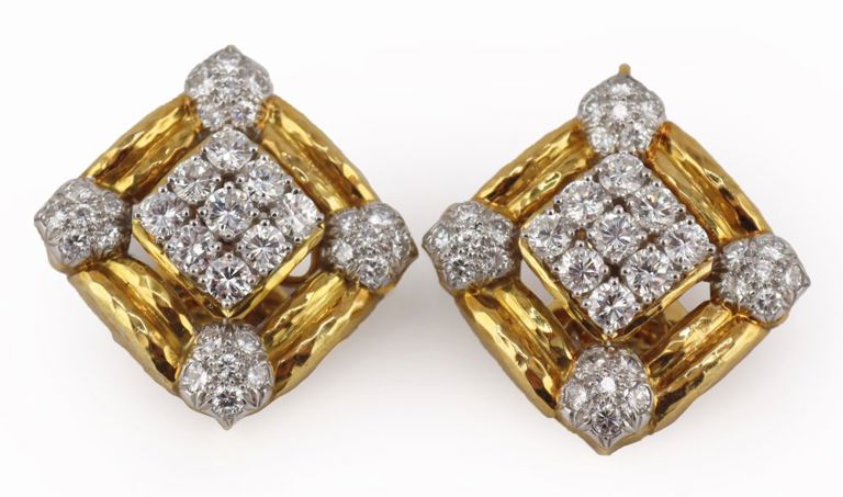 18k Gold Platinum Diamond Earrings