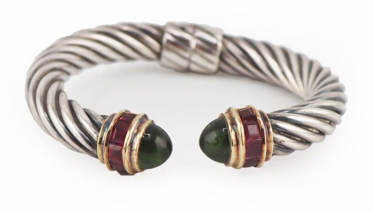 Sterling Silver 14k Gold Gemstone Cable Bracelet