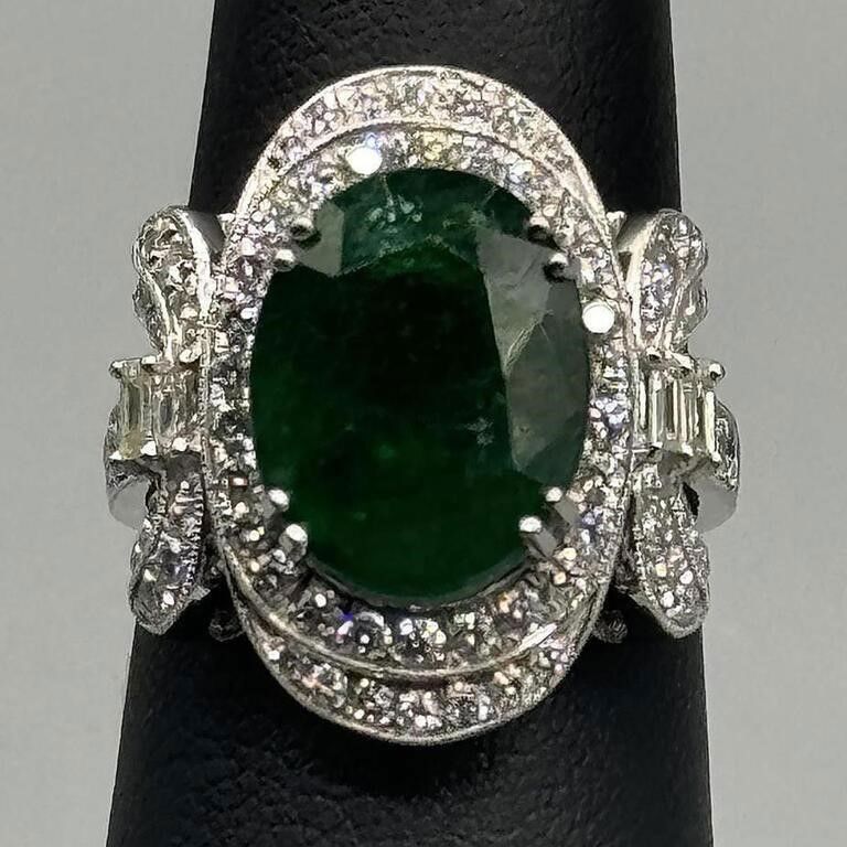 Platinum Emerald and Diamond Ring