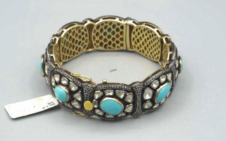 18k Gold and Silver Turquoise and Diamond Bracelet