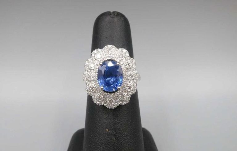 Platinum Sapphire and Diamond Ring