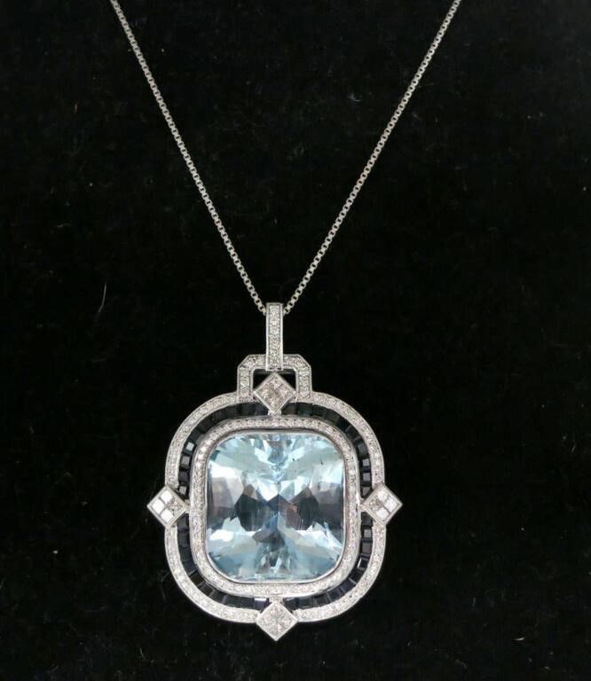 Platinum Gemstone Pendant on Necklace