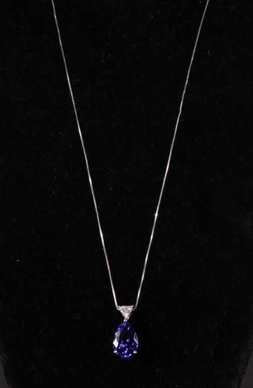 Platinum Tanzanite and Diamond Pendant Necklace