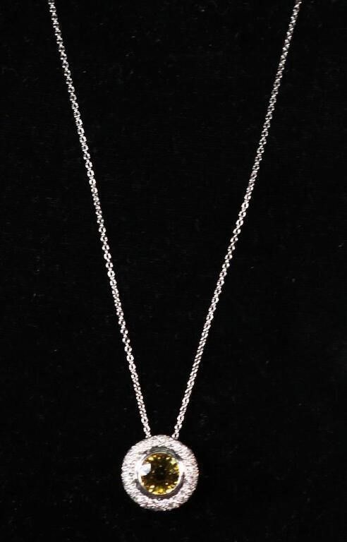 Platinum Sapphire and Diamond Pendant Necklace