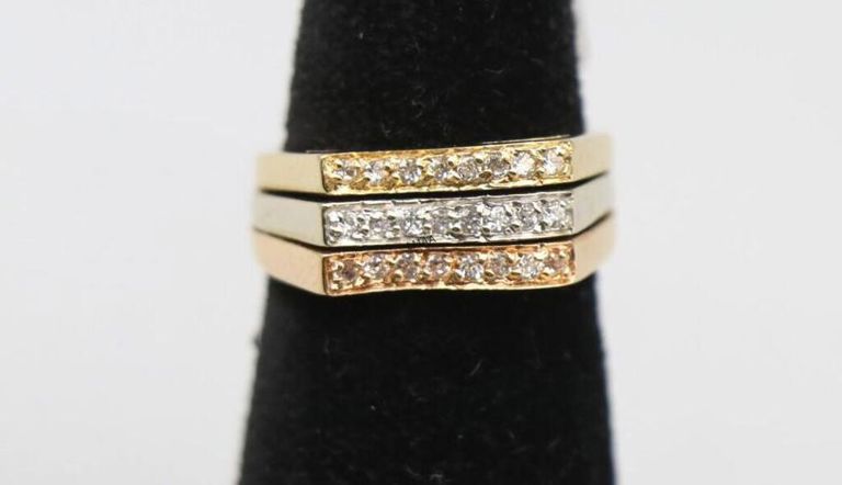 14k Three-Tone Gold Diamond Ring