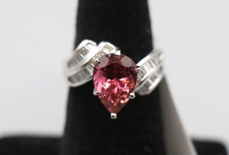 14k White Gold Tourmaline and Diamond Ring