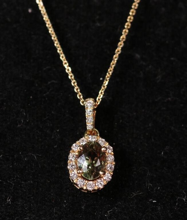 18k Gold Alexandrite and Diamond Pendant Necklace