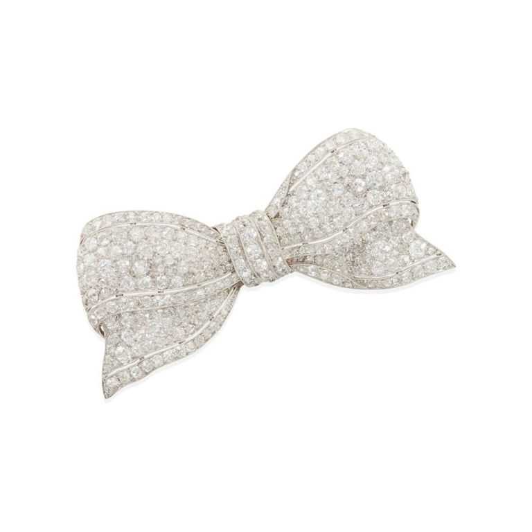 Platinum Diamond Bow Brooch