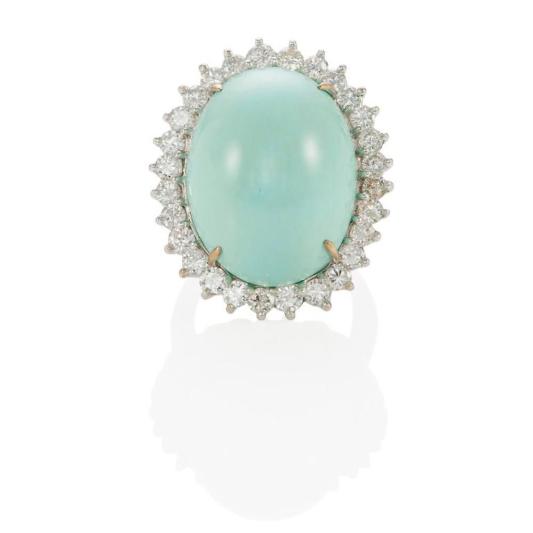 12k Gold Turquoise and Diamond Ring