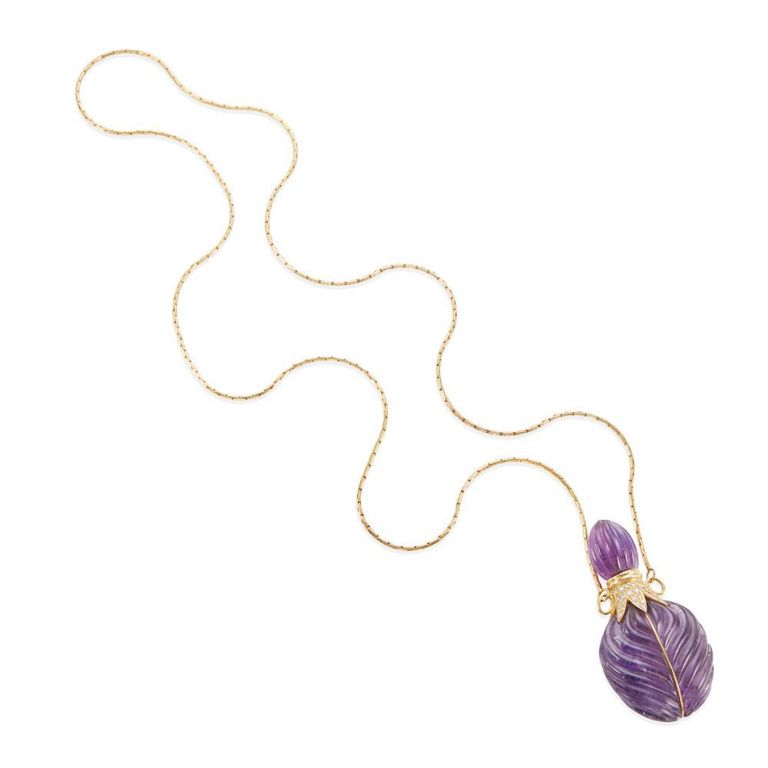 18k Gold Amethyst and Diamond Pendant Necklace