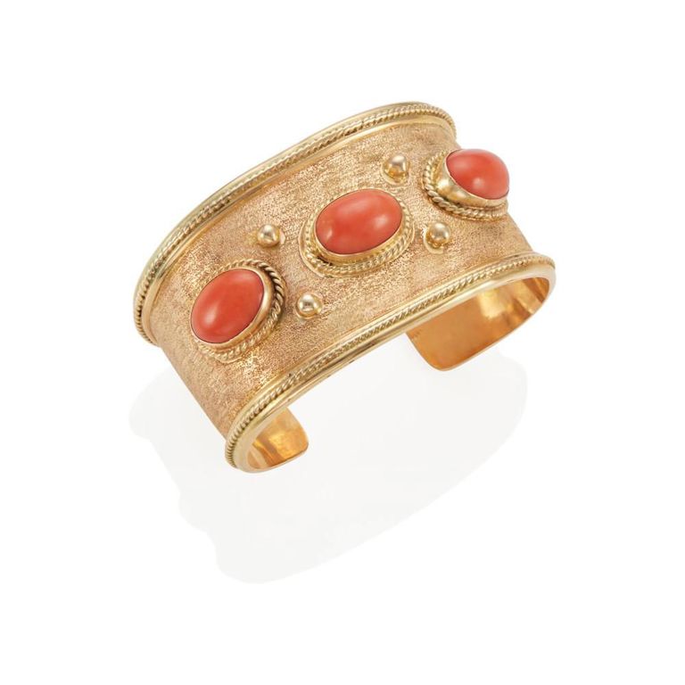 14k Gold Coral Cuff Bracelet