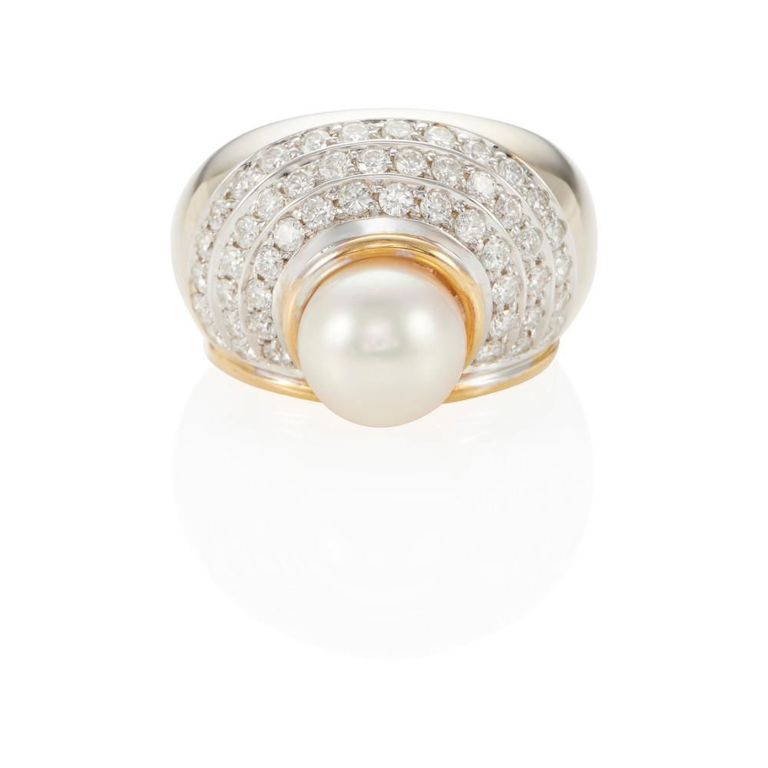 18k Gold Pearl and Diamond Ring