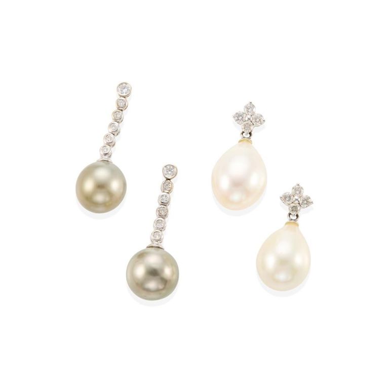 14k Gold Pearl and Diamond Earrings