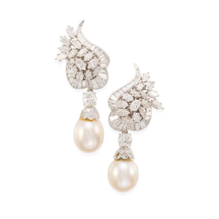 Platinum Pearl and Diamond Ear Clips