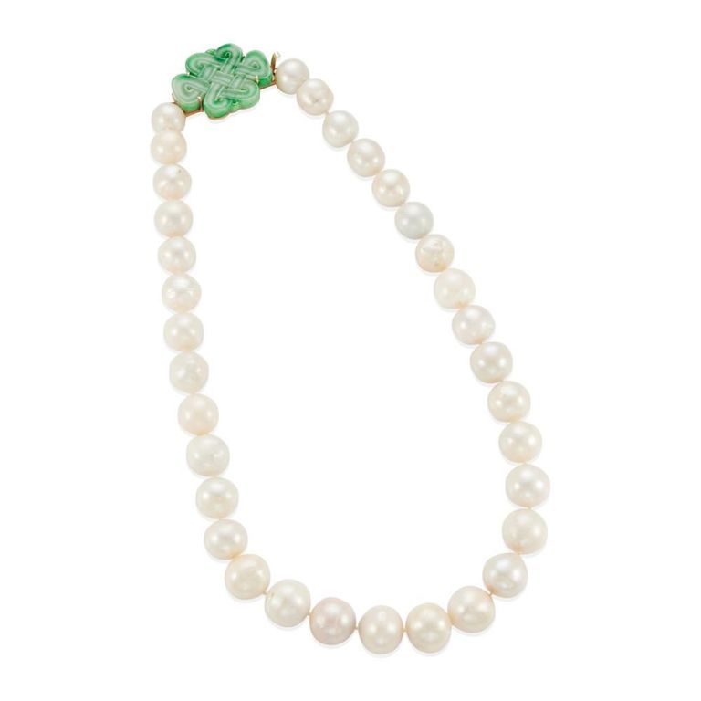 14k Gold Jade and Pearl Necklace
