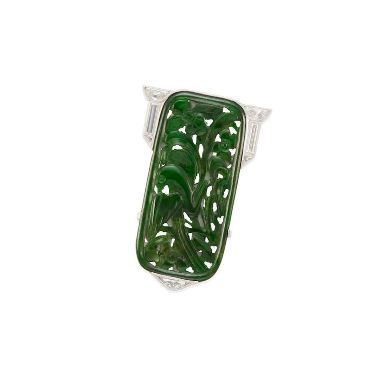 Platinum Nephrite and Diamond Clip
