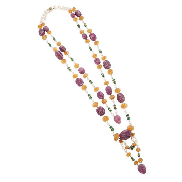 14k Gold Gemstone and Pearl Necklace