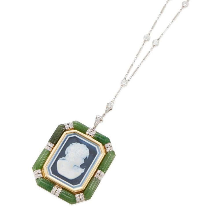 Platinum and 18k Gold Cameo Pendant Necklace