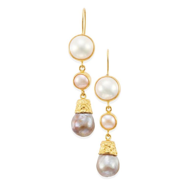 Gold Pearl Dangle Earrings