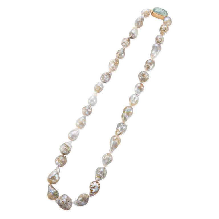14k Gold Aquamarine and Pearl Necklace