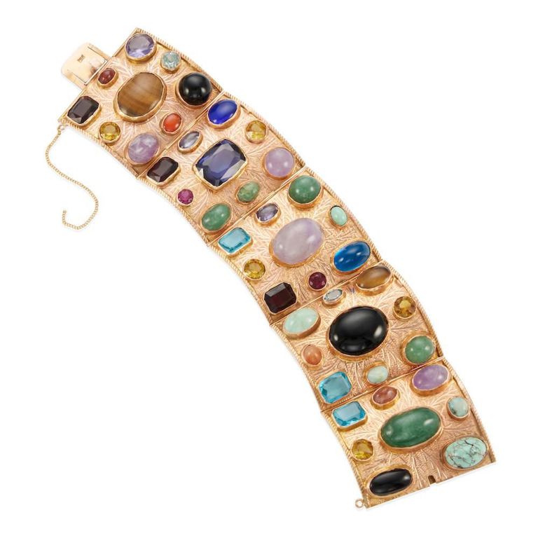 12k Gold Gem-Set Cuff Bracelet
