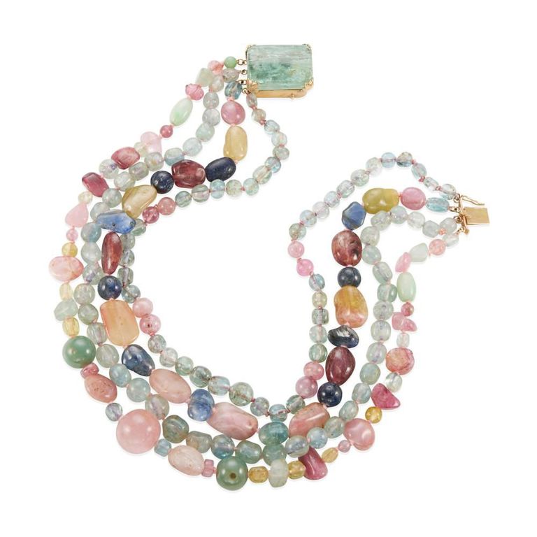 14k Gold Gemstone Beaded Necklace