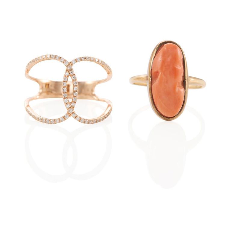 10k/14k Gold Coral and Diamond Rings
