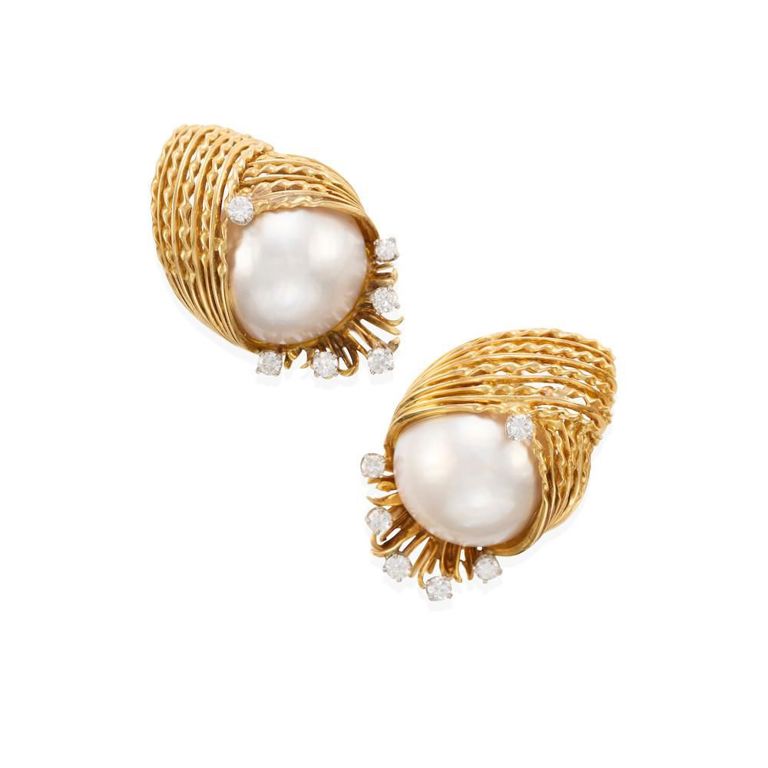 18k Gold Pearl and Diamond Earrings
