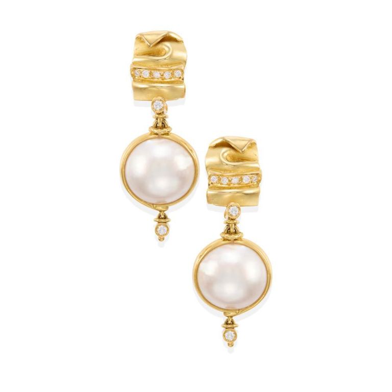 18k Gold Pearl and Diamond Earrings