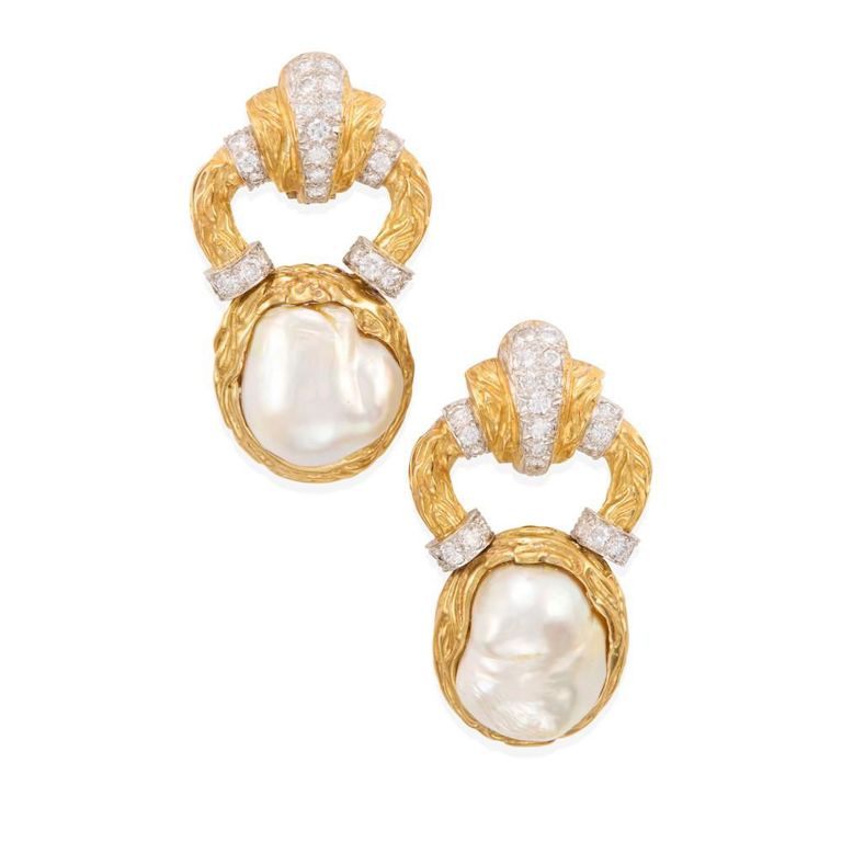 18k Gold Pearl and Diamond Ear Clips