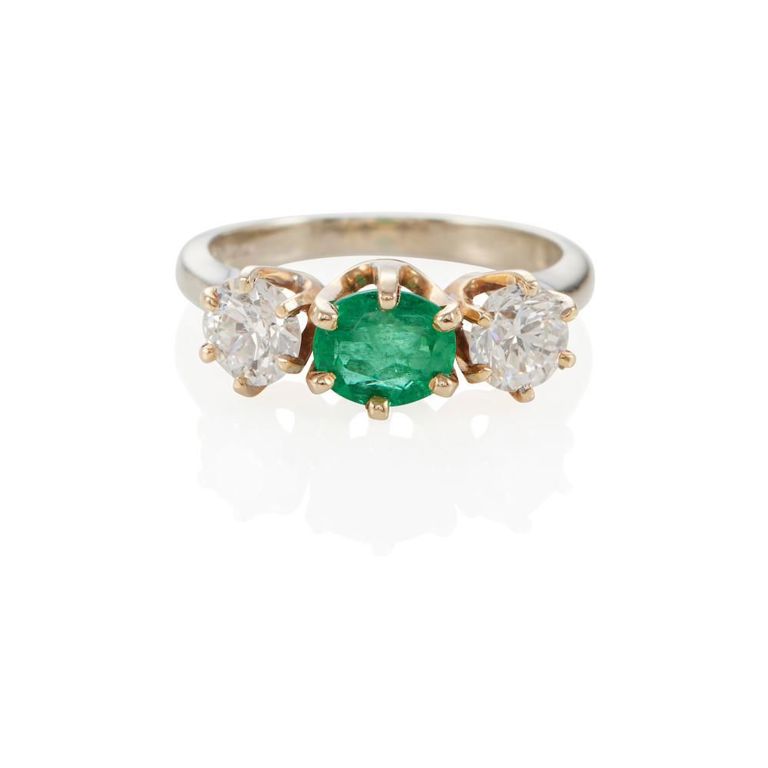 14k Gold Emerald and Diamond Ring