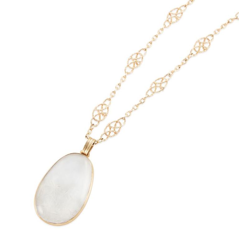 14k Gold Rock Crystal Pendant Necklace