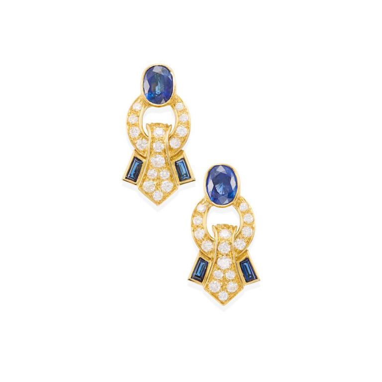 18k Gold Sapphire and Diamond Earrings