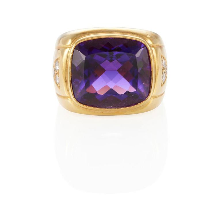 18k Gold Amethyst and Diamond Ring