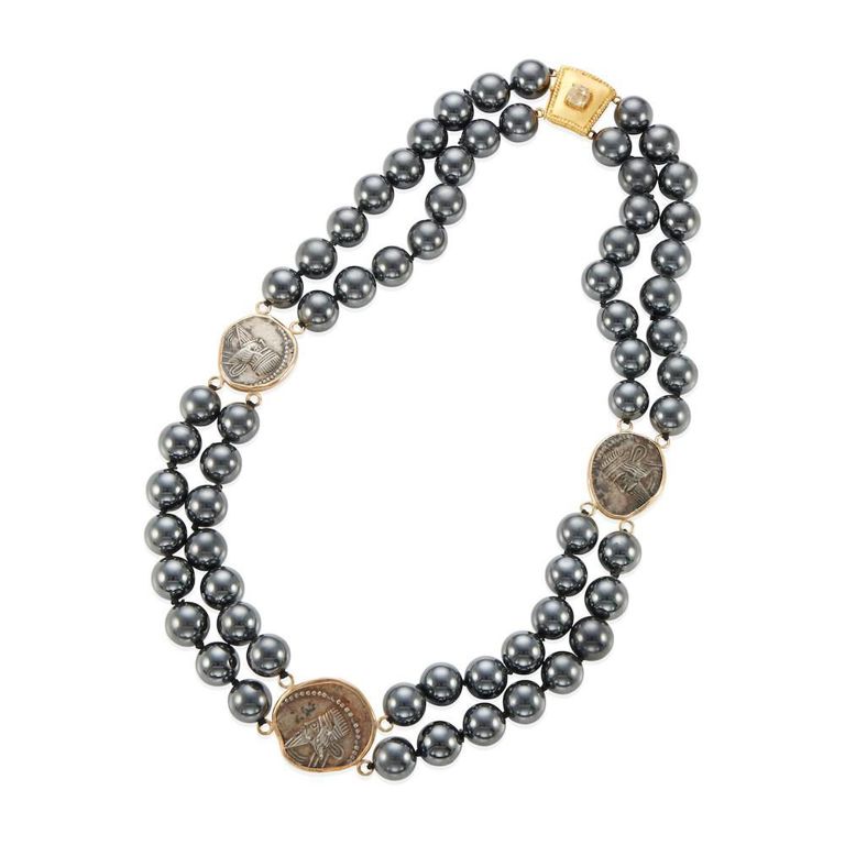 Gold Sapphire and Hematite Necklace