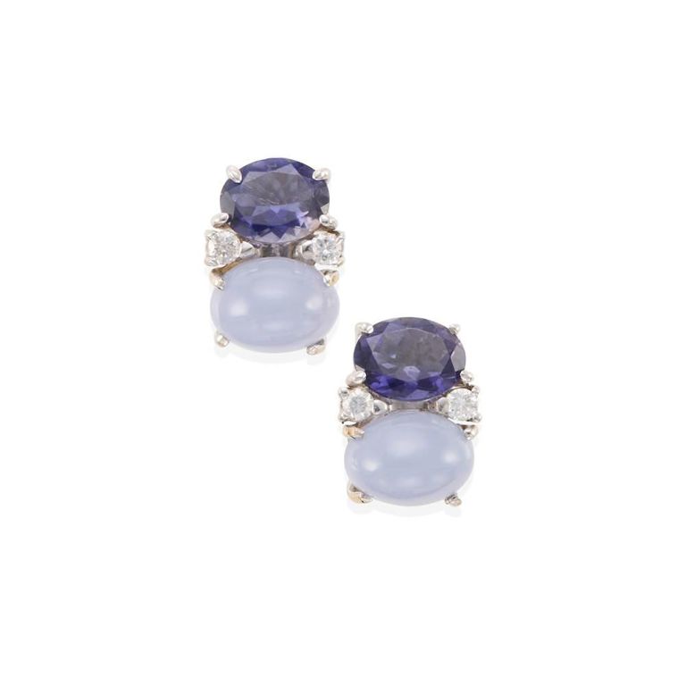 14k Gold Chalcedony and Diamond Earrings