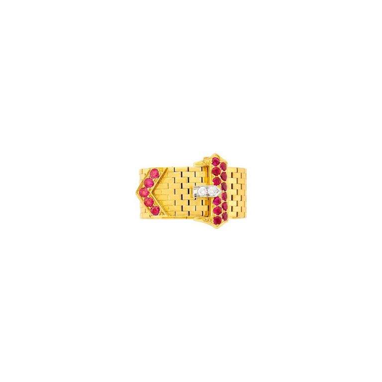 Gold Platinum Ruby and Diamond Ring