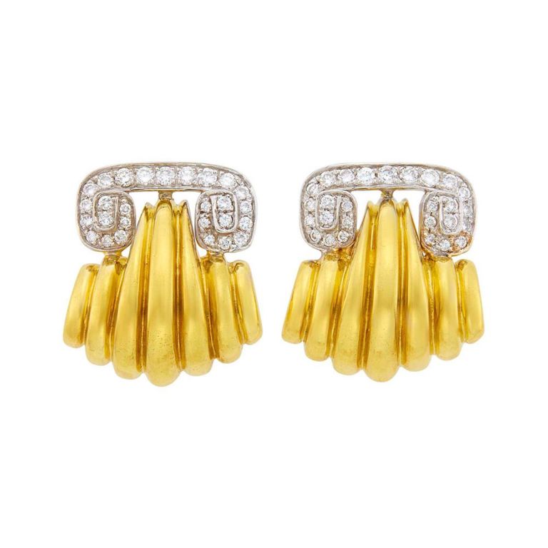 Two-Color Gold Diamond Earrings