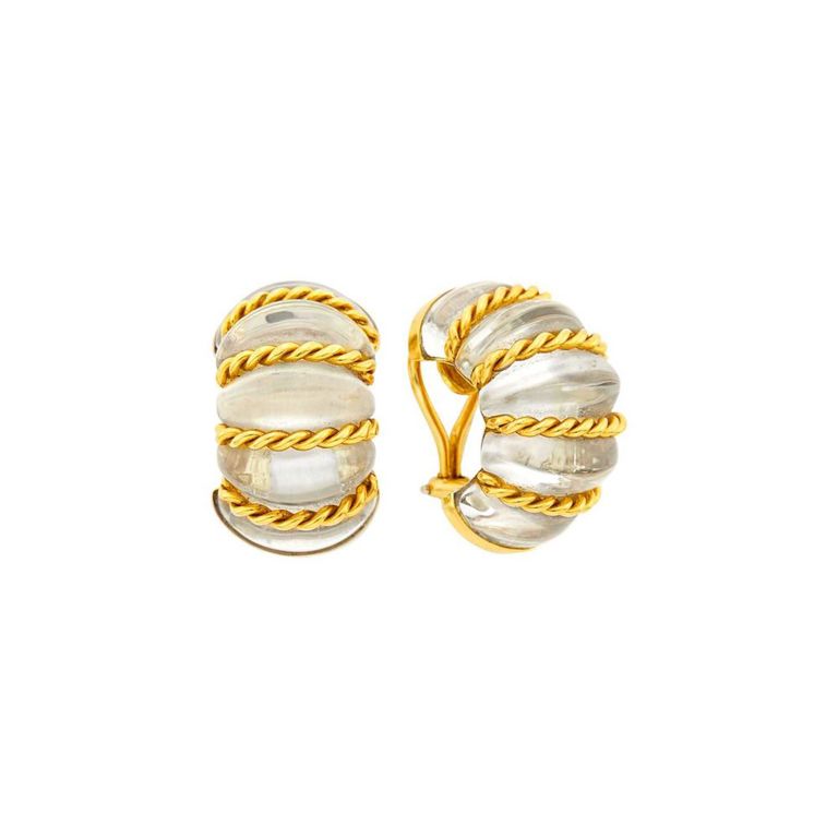 18k Gold and Rock Crystal Earclips