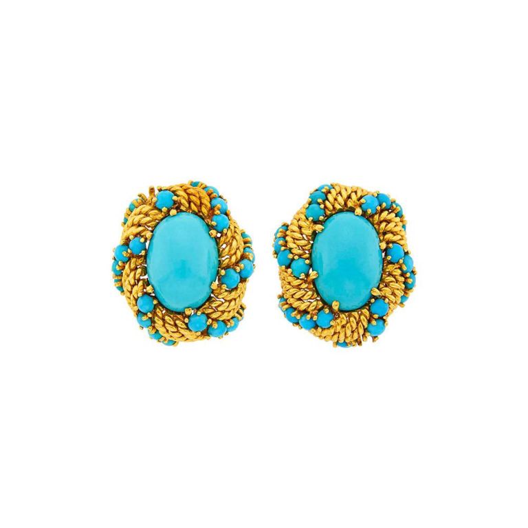 18k Gold and Turquoise Earclips