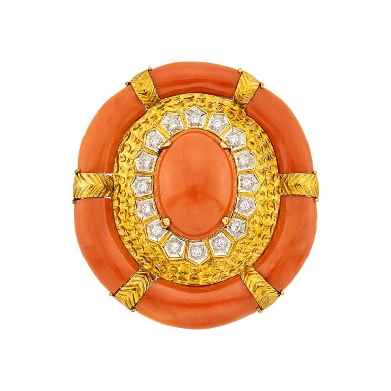 Two-Color Gold Coral and Diamond Brooch